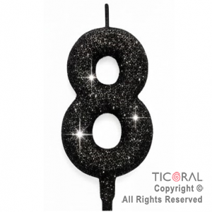 VELA NUMERAL CHICO 5.5 CM CON GIBRE NEGRO NUMERO 8 x 1